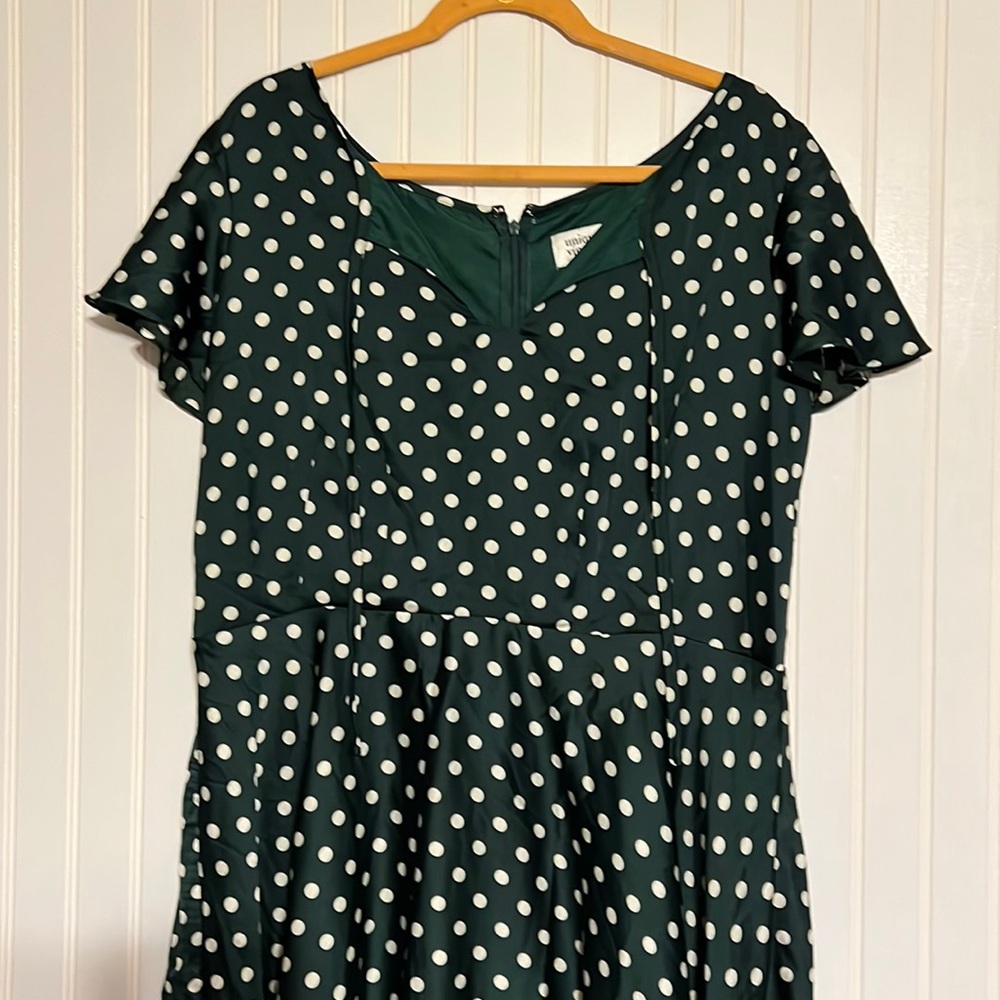 Unique Vintage Hunter Green White Polka Dots Dress Size 3XL